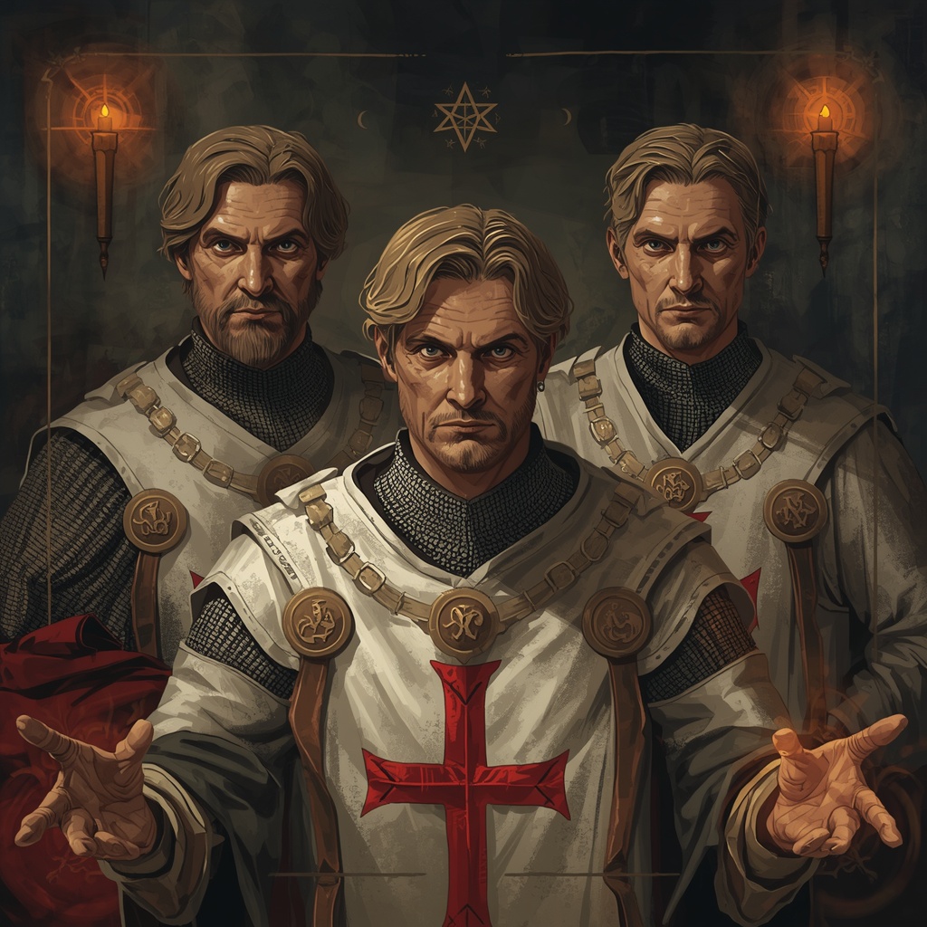 lucid-origin_A_medieval-inspired_illustration_of_Templar_knights_in_ornate_white_mantles_with-0
